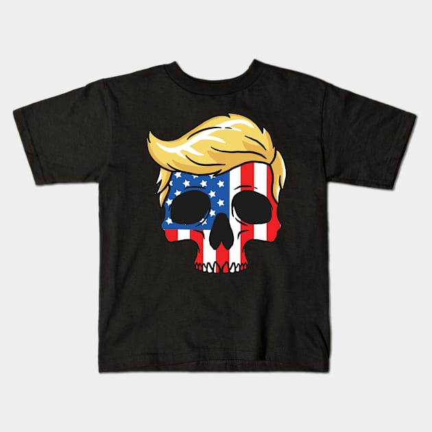 Trump Skull American Flag Trump 2020 Kids T-Shirt by BrightGift